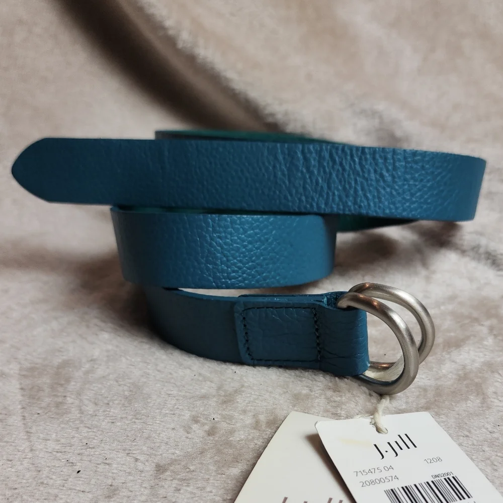 NWT J. Jill Genuine Leather Green Blue Teal D-ring Belt‎ 46